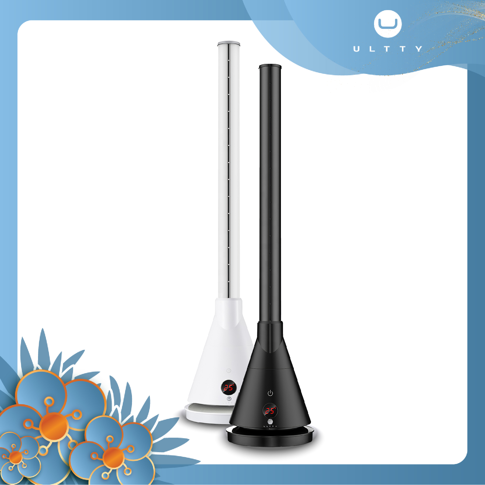 ULTTY 2-in-1 Tower Fan with Remote Control, Rotorless Fan with Hot Cold Function, Fan Heater, 100 cm Floor Fan with Oscillation, 80° Timer, 8H, White